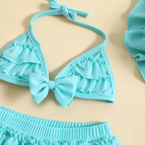 Vista 3 de Yccutest Traje de baño de flores para bebé, 3 piezas, parte superior triangular, parte inferior con volantes, sombrero para el sol, conjunto