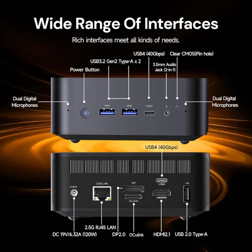 Vista 2 de Reatan X7 Mini PC para juegos, AMD Ryzen 7 255 (8C/16T, hasta 4,9 GHz) Radeon 780M 48GB RAM DDR5 + 1TB SSD Hasta 8K Pantalla Cuádruple Computadoras