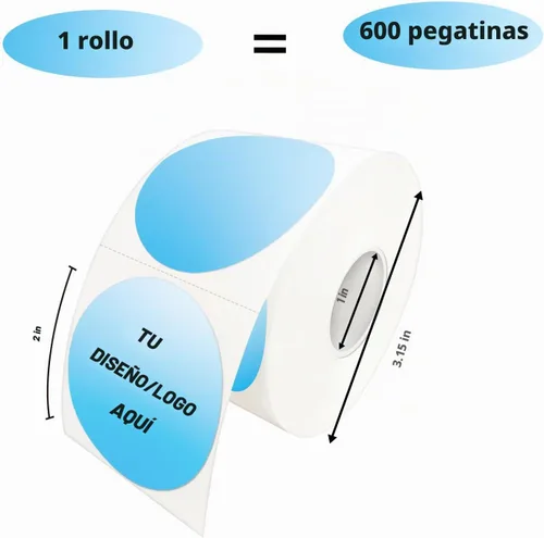 Vista 2 de Etiquetas adhesivas térmicas redondas azules de 2 pulgadas, etiquetas térmicas directas circulares autoadhesivas, etiquetas adhesivas multiusos
