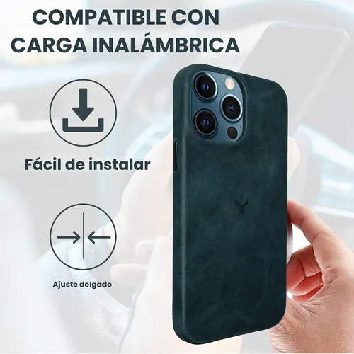 Vista 6 de Funda de piel auténtica, funda de piel antiarañazos de grano completo encerada con aceite, compatible con iPhone 12 Pro Max, a prueba de golpes
