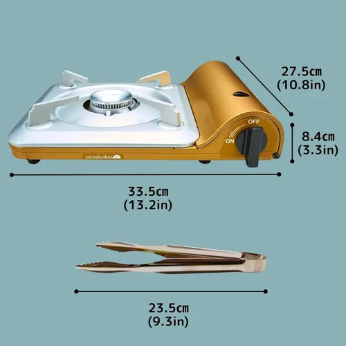 Vista 8 de Estufa de butano portátil Iwatani "Tatsujin" Slim CB-TS-5 y pinzas inoxidables y toalla de microfibra - Fabricado en Japón Estufa de butano de un
