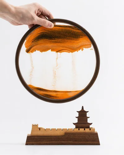 Vista 5 de BelaRola Arte de arena móvil para adultos, imagen de paisaje de arena de movimiento líquido con base de madera de gran pared, decoración