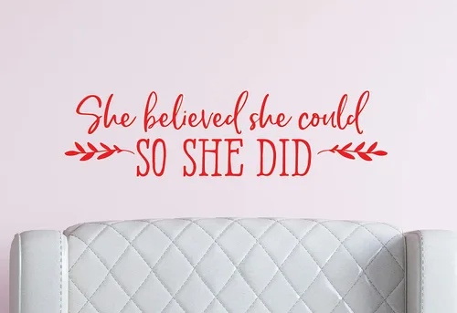 Vista 2 de InnovativeStencils Calcomanía de pared con texto en inglés «She Believed She Could So She Didid» (She Believed She Could So She Didid), con cita