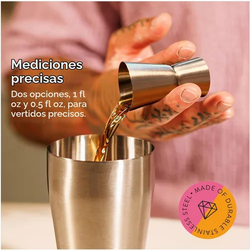 Vista 5 de Vacu Vin Juego de cóctel Plus, kit de barman de acero inoxidable de 7 piezas con agitador, jigger, muddler, colador, vertedor, tamiz y cuchara
