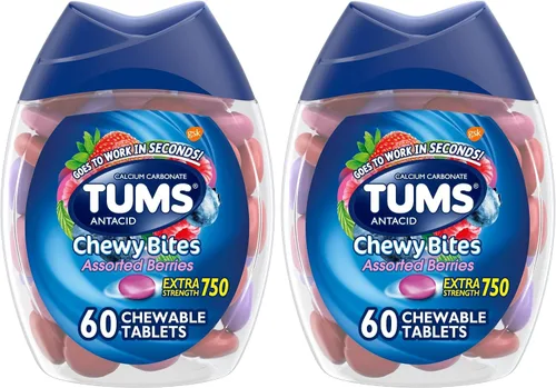 Vista 9 de TUMS Chewy Bites - Tabletas antiácidas para alivio masticable de la acidez estomacal y alivio de la indigestión ácida, bayas surtidas, 60