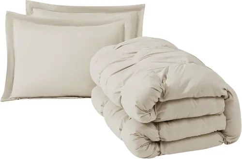 Vista 3 de TRULY SOFT Cloud Puffer - Juego de edredón de microfibra beige de 2 piezas, con temática sólida, para hombres y mujeres, certificado Oeko-TEX
