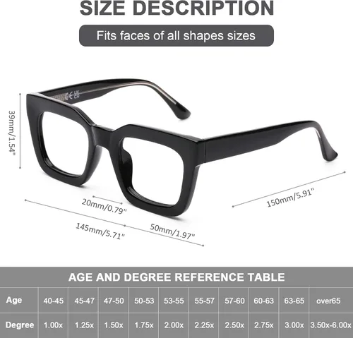 Vista 2 de AQWANO Elegantes anteojos de lectura cuadrados de gran tamaño para hombres y mujeres, diseño de moda, lectores de marco grande, lentes