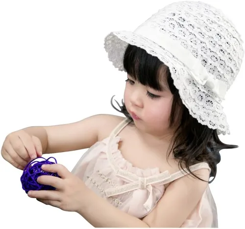 Vista 26 de Toddler Kids Baby Girl Sun Hat Floppy Cotton Summer Hat 50+ SPF Protective 04/Flor/Blanco