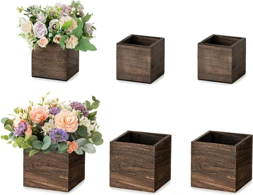 Vista 12 de NUPTIO - Centro de mesa en caja de madera: 2 piezas de 11.8" de largo, jardineras rectangulares de madera - Jarrón de flores de granja para boda