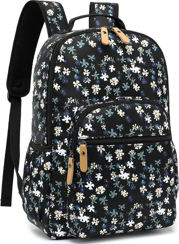Vista 117 de Leaper Mochila para laptop para mujer: linda mochila floral para escuela, universidad, viajes, trabajo, mochila ligera para niños, Negro margarita