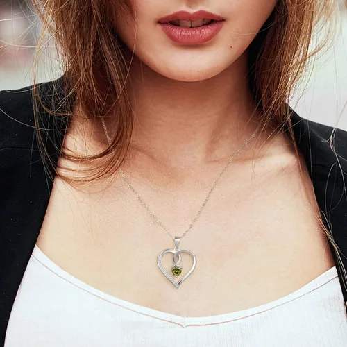 Vista 3 de Collar de piedra natal de corazón de amor para mujer, joyería de corazón de plata esterlina S925 para mujeres, collar de corazón de plata, joyería