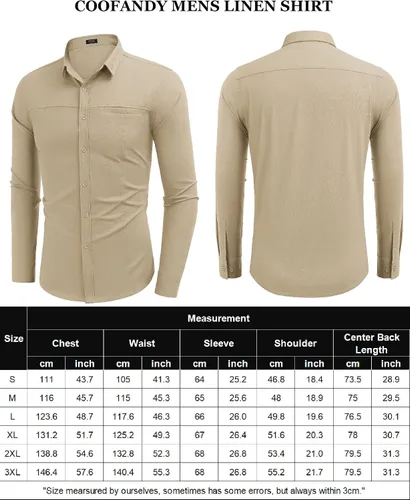 Vista 6 de COOFANDY Camisas de lino para hombre, camisa de playa de manga larga con botones y bolsillo