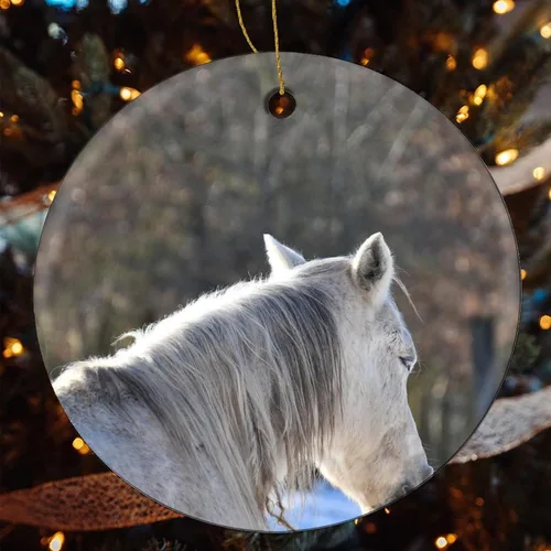 Vista 5 de Adornos para árbol de Navidad 2023, adorno de Navidad de caballo blanco, recuerdo festivo de porcelana, decoración de adornos de Navidad, ideas