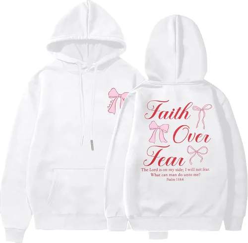 Vista 17 de BANGELY Sudadera Fe Sobre el Miedo para Mujeres, Sudadera Cristiana con Gráfico, Dichos Religiosos Cristianos, Jersey de Biblia, Tops de Pullover