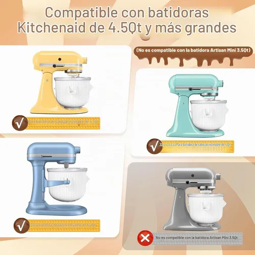 Vista 2 de Accesorio para máquina de helados KitchenAid, compatible con accesorios y accesorios KitchenAid 4.5/5QT/6QT, 2 cuartos de galón para batidora