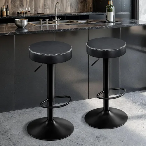 Vista 9 de STOOLINK Juego de 2 taburetes de bar giratorios de cuero de microfibra negro de altura de mostrador con asiento redondo, taburetes de bar ajustables