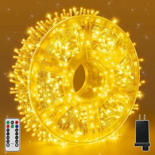 Vista 15 de Guhope - Luces de Navidad 600LED 98 pies, luces de cadena impermeables para exteriores con control remoto y temporizador, 8 modos de luces de hadas