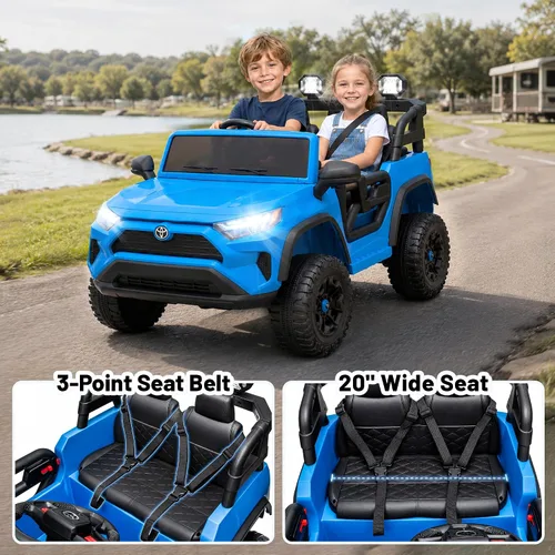 Vista 4 de Toyota RAV4 - Auto de paseo de 24 V con licencia 4WD Motores de 4 × 200 W para césped y grava, 5.1 MPH, control remoto, suspensión de 4 ruedas Azul