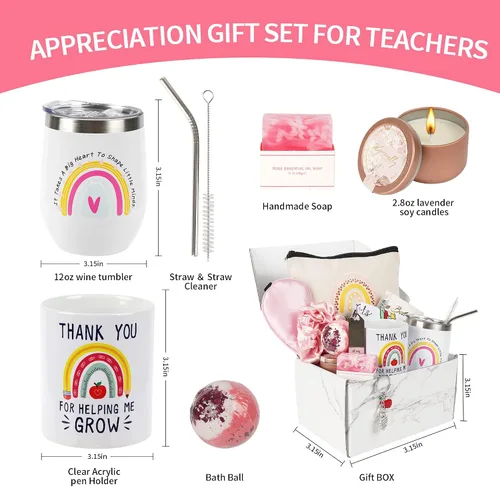 Vista 2 de Kolewo4ever Set de regalo de agradecimiento para profesores, caja de regalo para mujeres, los mejores regalos para profesores para mujeres, gracias