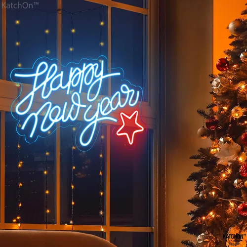 Vista 9 de KatchOn, Cartel LED Azul de Feliz Año Nuevo - 16x10 Pulgadas Cartel de Año Nuevo Neón Cartel Iluminado de Feliz Año Nuevo para Suministros