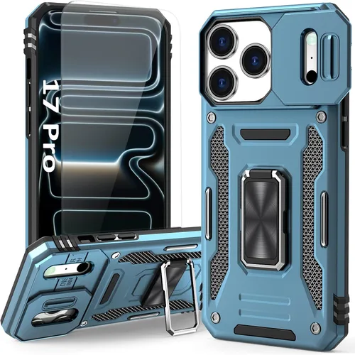 Vista 41 de Funda compatible con iPhone17 Pro con soporte, cubierta de cámara y protector de pantalla HD, doble capa a prueba de golpes, protección contra