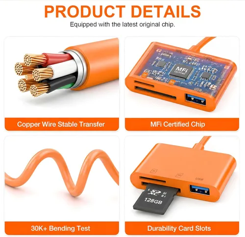 Vista 7 de Lector de tarjetas SD USB C para iPhone, adaptador de cámara digital tipo C