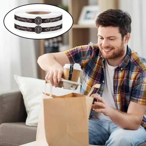 Vista 4 de 800 calcomanías seguras y seguras a prueba de manipulaciones para tapas de bebidas, etiquetas de entrega de alimentos para etiquetas de frescura