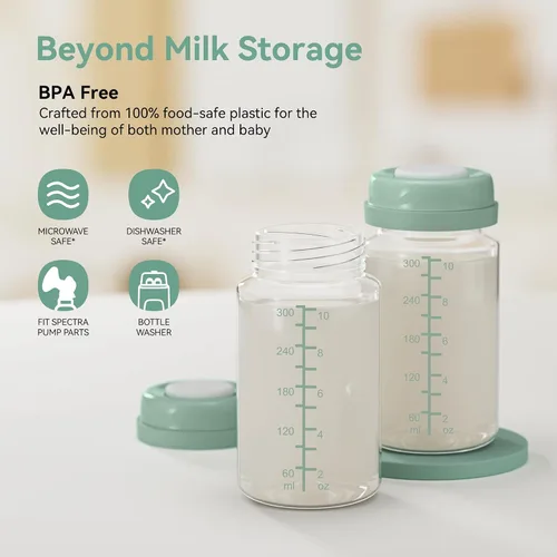 Vista 6 de Botella de almacenamiento de leche materna de 10 onzas, compatible con Momcozy Milk Cooler de 22 onzas y bombas Spectra, botellas de colección