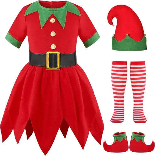 Vista 2 de Gomukot Direct Disfraz de elfo para niñas, vestido de elfo con luz LED, trajes de fiesta de Navidad