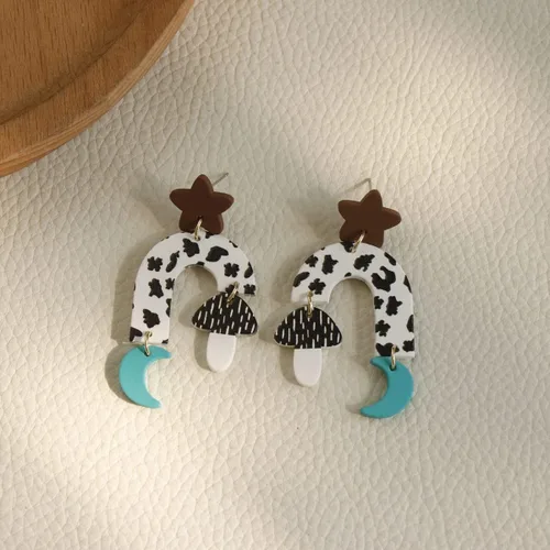 Vista 5 de Aretes colgantes de acrílico transparente con flores brillantes Y2K con diseño de mariposa, estrella, luna, fruta, para mujeres y niñas