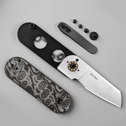 Vista 6 de Kizer Mini cuchillo de bolsillo de bahía con mango micarta de patrón de vórtice, V2583A6 Negro- gris