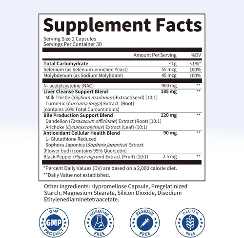 Vista 9 de Suplemento NAC 900 mg – Limpieza del Hígado Desintoxicación y Reparación, Salud Antioxidante y Celular, Apoyo a la Defensa del Alcohol – Cápsulas