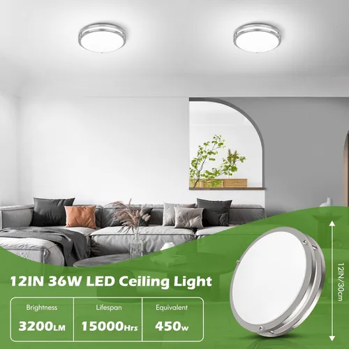 Vista 4 de Luces de Techo LED de 12 Pulgadas 36W, 2700K/3000K/4000K/5000K/6500K Ajustables de Montaje Empotrado, 3200LM Súper Brillantes Regulables Accesorio