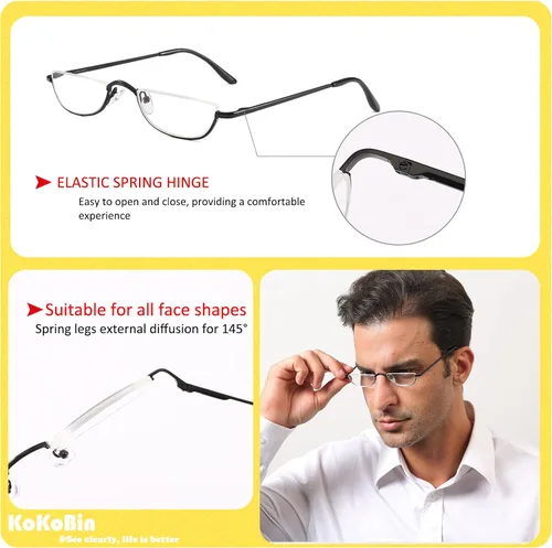 Vista 3 de Gafas de Lectura de Media Montura - 4 Pares de Gafas con Marco de Metal de Media Montura con Bisagra de Resorte Lectores para Hombres y Mujeres