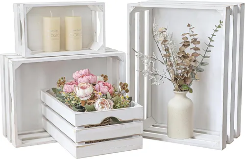 Vista 9 de Cajas grandes decorativas de almacenamiento de madera chamuscada, conjunto de 4 cajas de madera anidadas para exhibición rústica, cajas