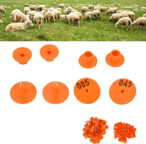 Vista 9 de 100PCS Ganado Etiquetas de oído para oveja, cabra, ganado, cerdo Naranja