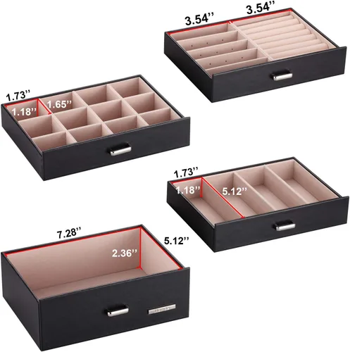 Vista 4 de Homde Paquete de caja de joyería negra una enorme caja de joyería + una caja de joyería negra con 10 cajones