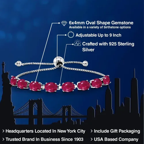 Vista 99 de Gem Stone King Pulsera de plata de ley 925 con piedra natal ovalada de 0.276 x 0.197 in para mujer, totalmente ajustable hasta 9 pulgadas