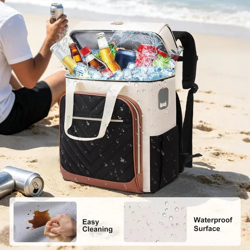 Vista 4 de Backpack Cooler Insulated Leakproof, Soft Cooler Backpack for Beach Beige - Negro - Marrón-01