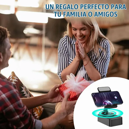 Vista 6 de Soporte para teléfono celular con altavoz Bluetooth inalámbrico, LED, base antideslizante, sonido envolvente HD, perfecto para el hogar/exterior