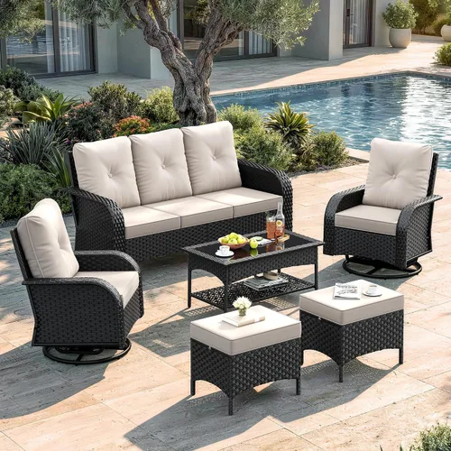 Vista 5 de UDPATIO Juego de muebles de patio con respaldo alto, 7 asientos, 2 sillas Beige