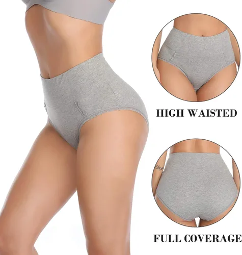 Vista 4 de MISSWHO Ropa interior de algodón de cintura alta para mujer, suave, transpirable, cobertura completa, elásticos, paquete de 5