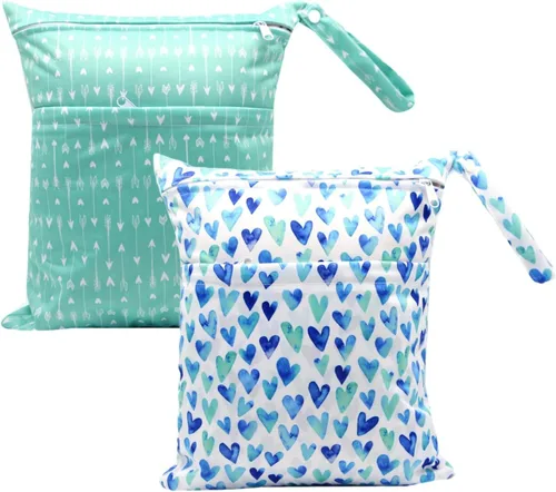 Vista 14 de 2 bolsas de tela para pañales húmedos y secos, impermeables, reutilizables, con dos bolsillos con cremallera, para viajes, playa, piscina Negro