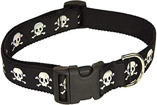 Vista 6 de Collar de perro con calavera reflectante negra: 1/2 pulgada de ancho, se ajusta de 6 a 12 pulgadas, fabricado en Estados Unidos. Negro