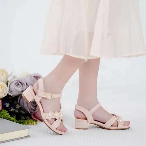 Vista 2 de Sandalias para niñas, tacones para niños, puntera abierta, correa al tobillo, zapatos de vestir, flores para boda, fiesta para niños pequeños