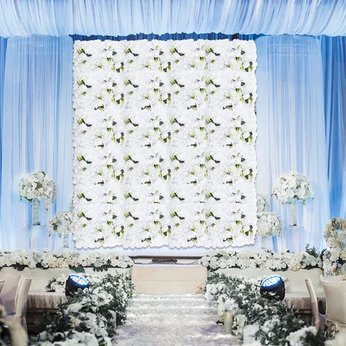 Vista 2 de 6 paneles de pared de flores artificiales, telón de fondo floral de 24 x 16 pulgadas, decoración de pared de flores, panel de fondo de pared