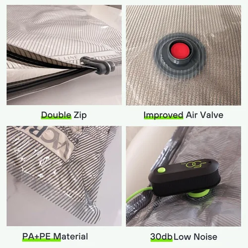 Vista 6 de 9 Pack Bolsas de Almacenamiento al Vacío de Viaje con Bomba Eléctrica USB, Bolsas de Tamaño de Equipaje de Mano de Ahorro de Espacio para Ropa