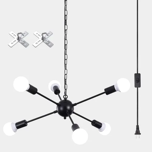 Vista 8 de ETONIMERR Lámpara de araña pequeña de cristal con enchufe Iluminación 4 luces Lámpara de araña moderna de cristal con cable de enchufe de 5.2 metros