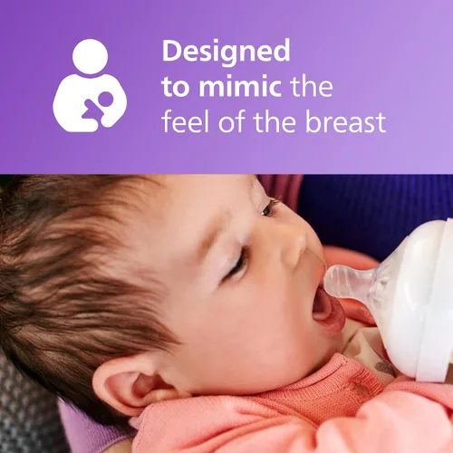 Vista 7 de Philips Avent Natural First Flow Tetina, paquete de 4, SCF657/43 Soft Silicone Nipple, Natural Latch-On, Breast-Shaped Wide Nipple, Reduces Colic