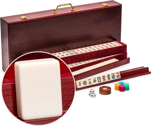 Vista 10 de Juegos de Mahjong Americano de Yellow Mountain Imports - Clásico de Lujo con Estuche de Madera, Estantes de Empuje de Madera, Indicador de Viento